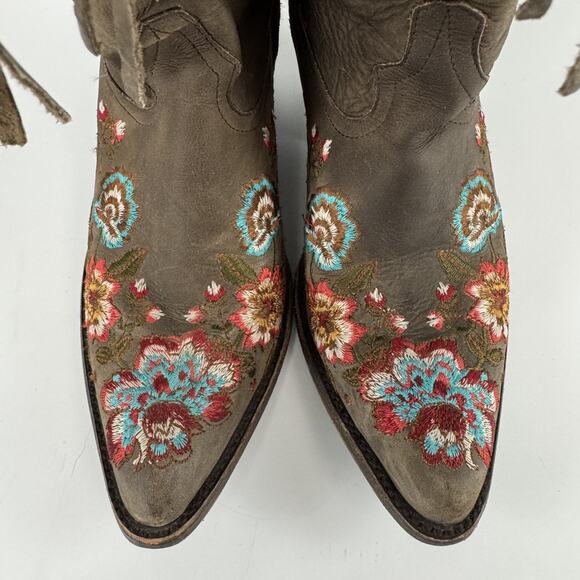 Old Gringo Women’s 7 Cowboy Boots Multi Floral Embroidered Fringe Brown Leather - Picture 2 of 11